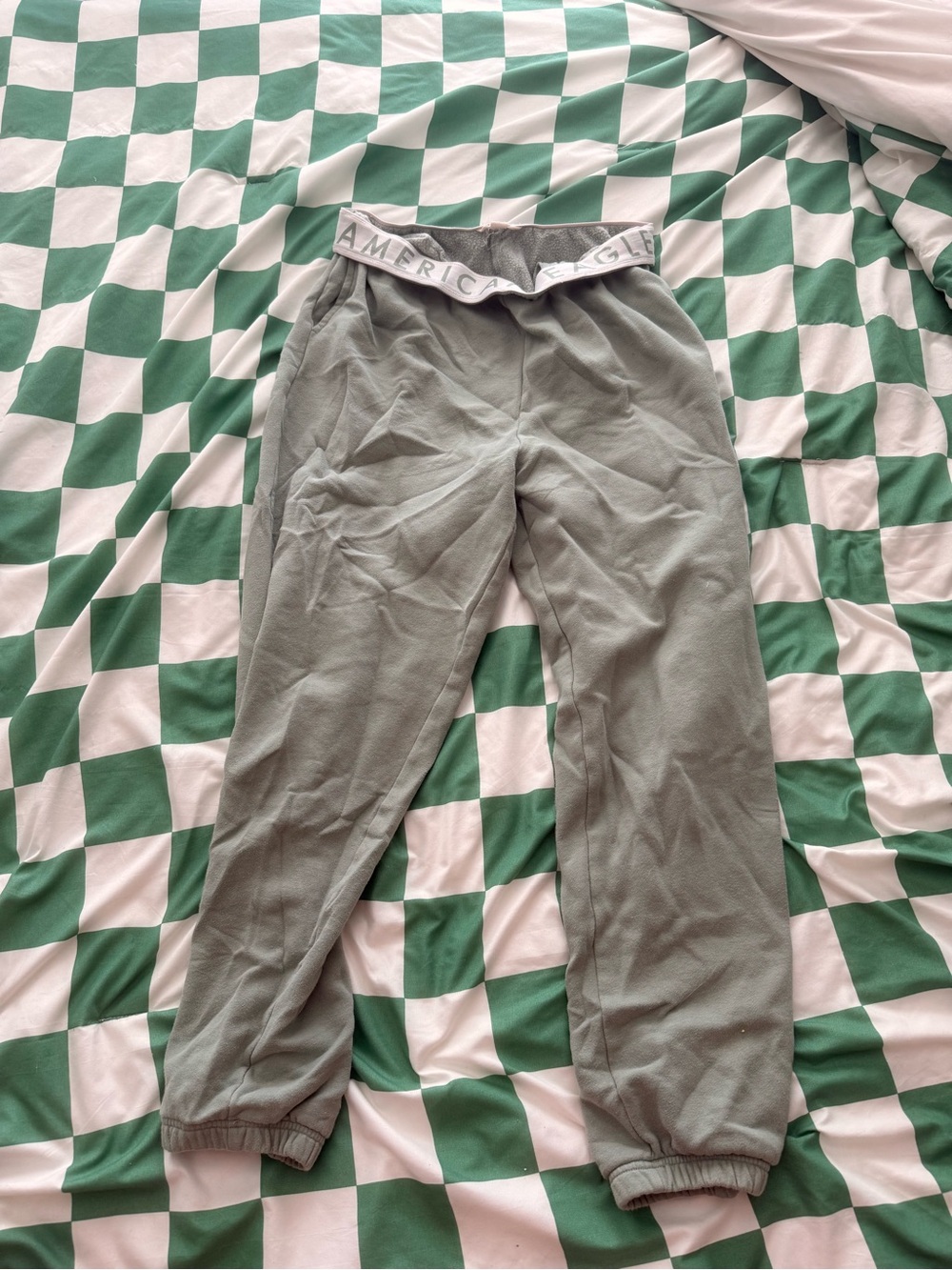 American Eagle Outfitters Men’s Sage Green Elastic-Waist Sweatpants